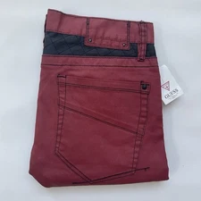 G By Guess Men’s Xeelan Moto Zip Skinny Jeans In Red Paneled Ankle Zip Size 32