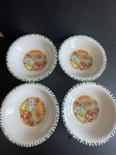 8 1/4” C.M.G. Pasta Bowls Made In Italy Green Rim Hand Painted Set Of 4