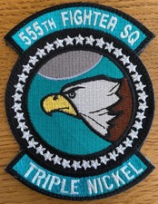USAFE Europe FIGHTING FALCON F-16 velkrö blue SWIRL PATCH: 555th FS FIGHTER SQN