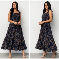 BALTIC BORN Anita Maxi Dress Midnight Blue Gold Floral Sz L NWT {3U11}