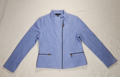 NWT Talbots Jacket Size 8 Blue Wool Blend Moto Boiled Felted Blazer Zipper