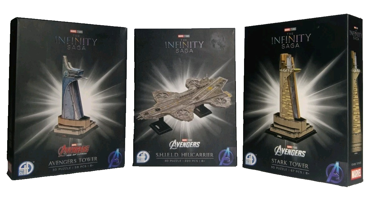 Lot of 3 MARVEL INFINITY SAGA 3D Puzzle Stark Tower Avengers Tower