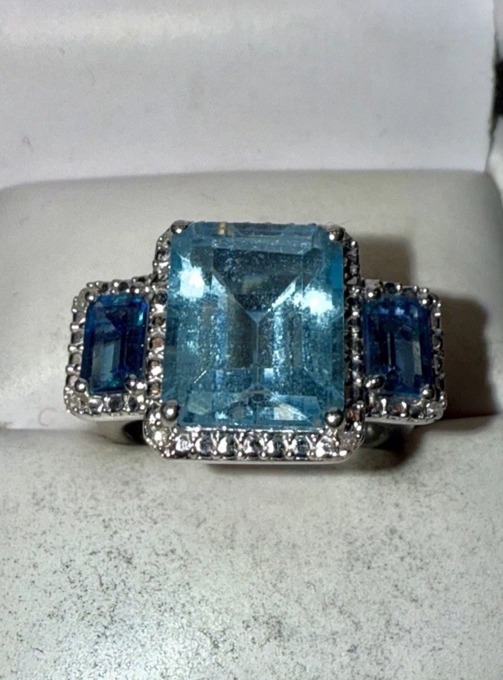 Solid Sterling Silver Topaz Ring and Earrings Bun… - image 1