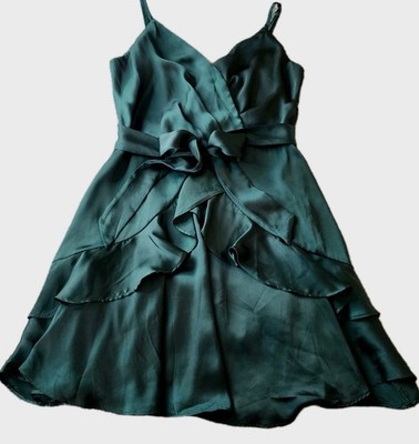 Trixxi Green Ruffled Mini Dress S Tiered Layered Fit Flare Forest Fairy Cocktail