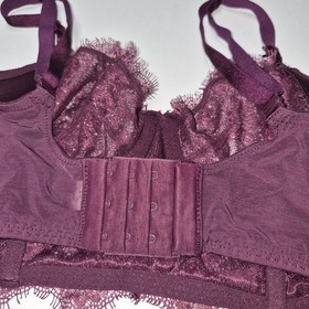 Victoria's Secret Metallic Gold Lace Longline Bra Panty Set Plum Burgundy M NWOT