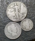 LOT OF 3 COINS 90% SILVER Walking Liberty Half Dollar Barber Quarter Barber Dime