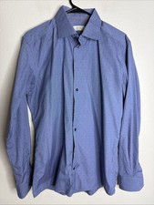 Eton Dress Shirt Mens 16.5 42 Blue Polka Dot Slim Cotton Long Sleeve Collar EUC
