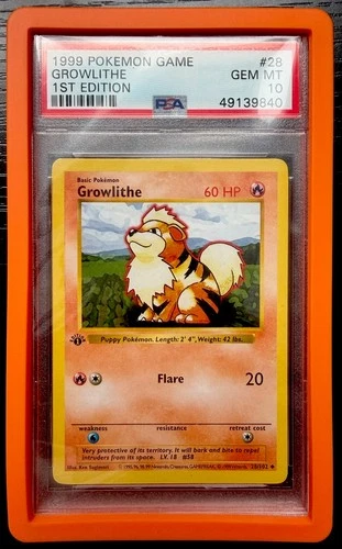 🔥1999 POKEMON BASE SET 1ST EDITION #28 GROWLITHE PSA 10🔥
