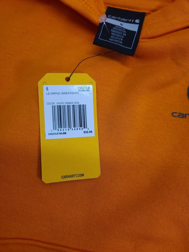 Sudadera con Capucha Carhartt Juvenil Talla 5 Naranja Ajuste Original Niños Niños Foto 3 de 4