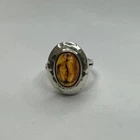 Vintage 925 Sterling Silver Oval Amber Stone Ring / Size 8.25