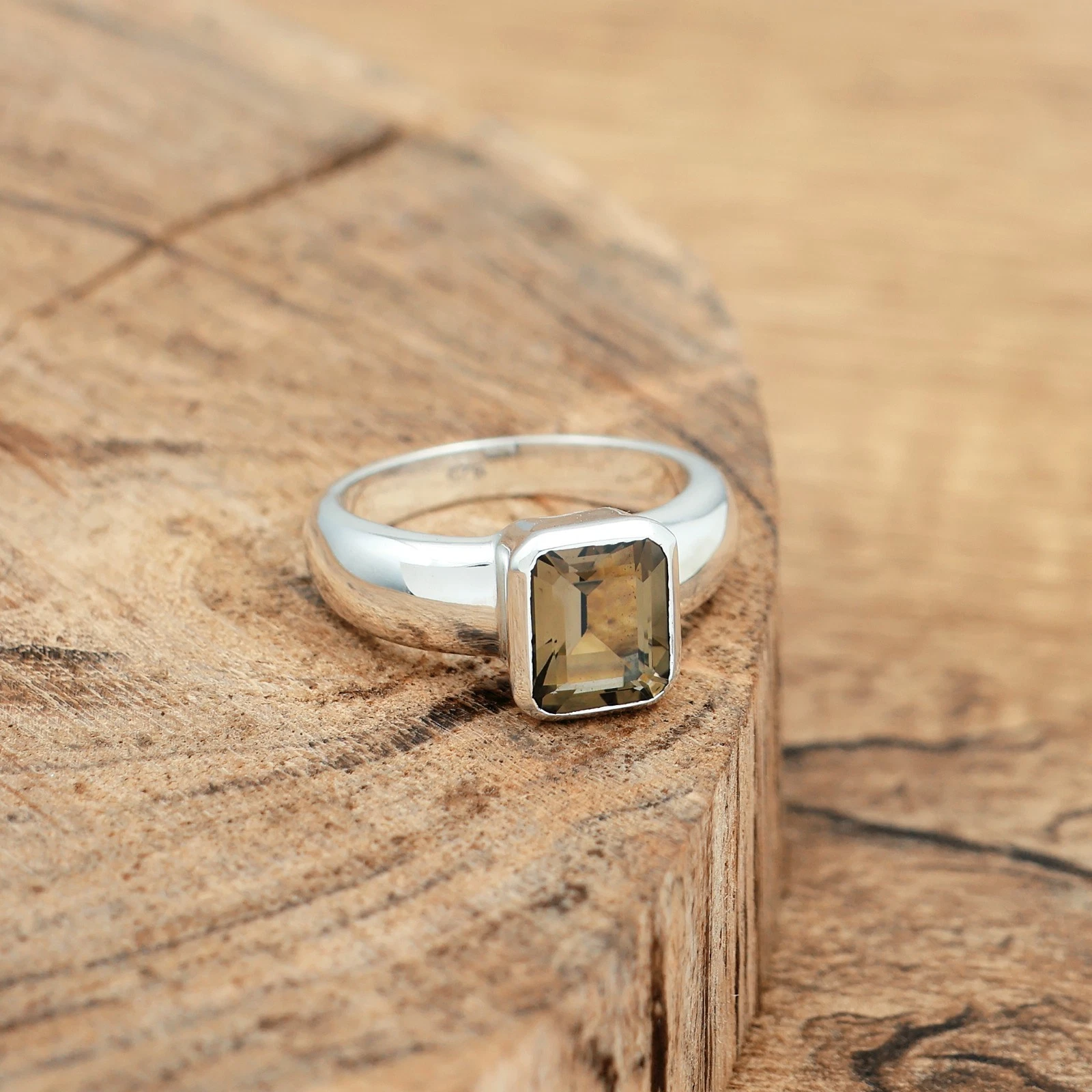 Natural Smoky Quartz Solid 925 Sterling Silver Men & Women Ring - product detail image 3