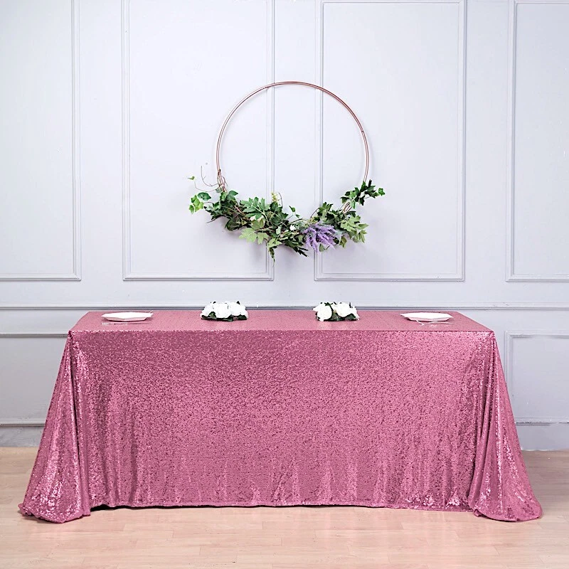 90x156" Pink SEQUIN RECTANGLE TABLECLOTH Wedding Party Catering Linens - Image 4 of 4