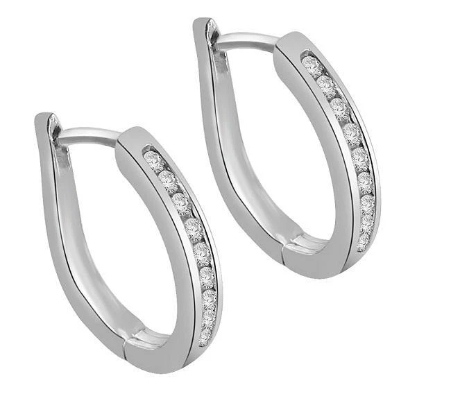I1 G Channel Set 0.20 Ct Natural Diamond 14K White Gold Hoops Earring Appraisal - Image 4 of 4