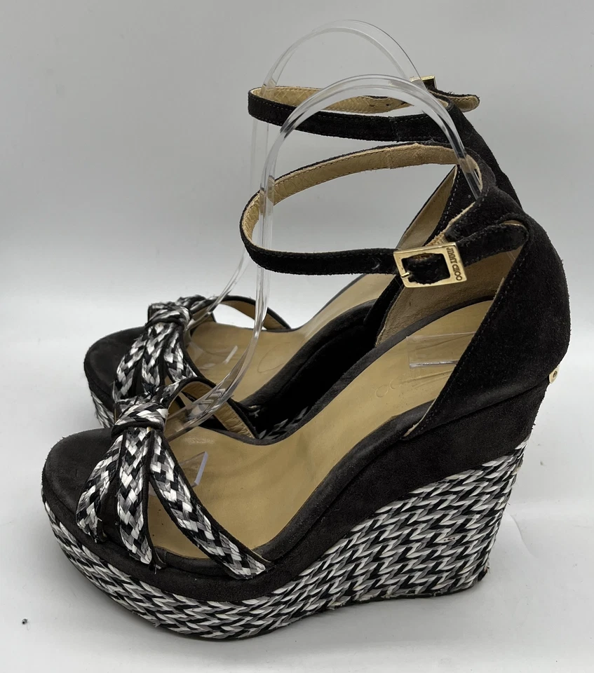 Sandalia de cuña de gamuza trenzada espiga gris/blanco Jimmy Choo talla 38,5 Foto 3 de 4