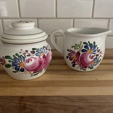 Sugar & Creamer Handpainted Signed Floral