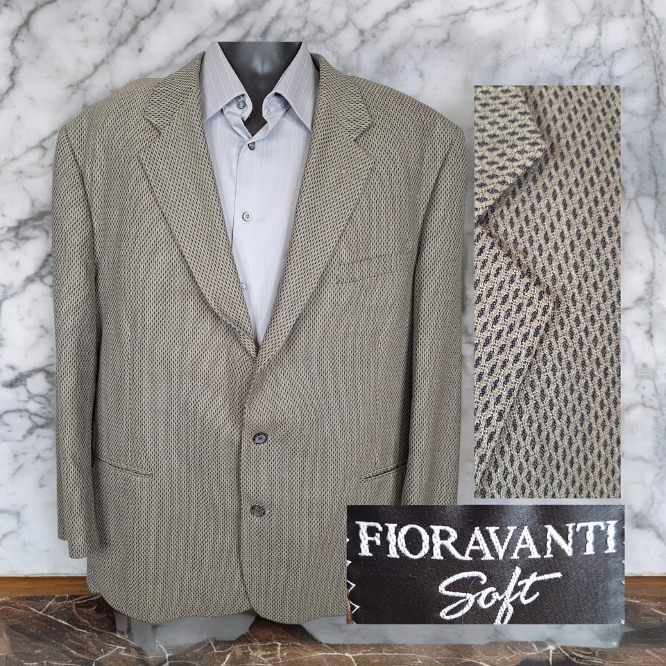 Fioravanti 柔软运动外套男式 48R 棕褐色格子 3 按钮无通风 — 第 2/4 张图片