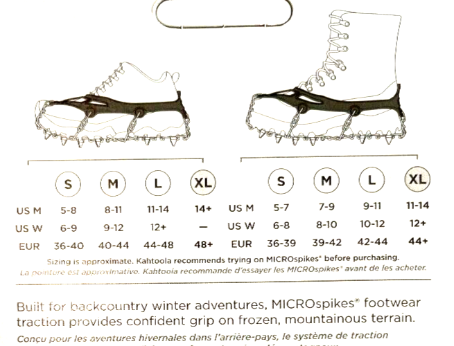 Kahtoola MICROspikes Ice Cleats Hike Work Black NEW NIB All Size S