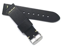 22mm Black Genuine Leather Classic Style Replacement Men Watch Band Strap