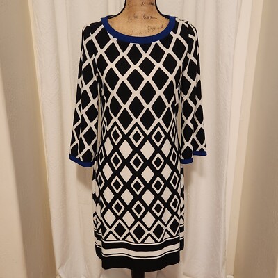 Eliza J Women's Black White Geometric 3/4 Sleeve Sheath Dress