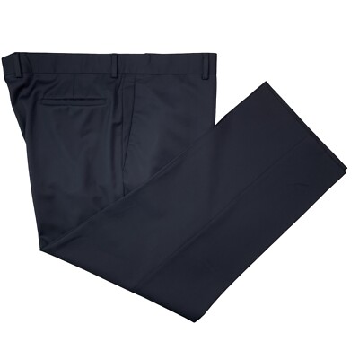 Hommes 44 x 30 Façonnable Solide Bleu Marine 100% Plat Laine Avant