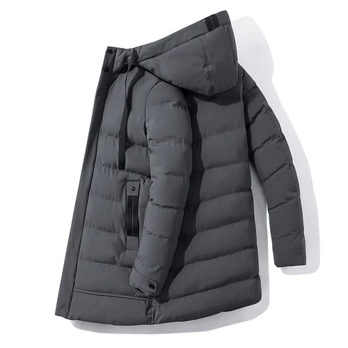 Mens Hooded Padded Long Cotton Coat Winter Longline Jacket Overcoats - Bild 21 von 26