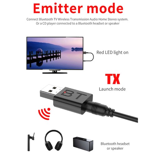 Bluetooth 5.0 Nadajnik audio Odbiornik USB Adapter do TV PC Głośnik samochodowy NOWY ^ - Zdjęcie 6 z 9