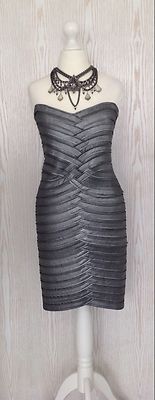  BCBG MAXAZRIA Kleid Bandage Minikleid Party Club Grau Metallic Gr.S 34 Sexy