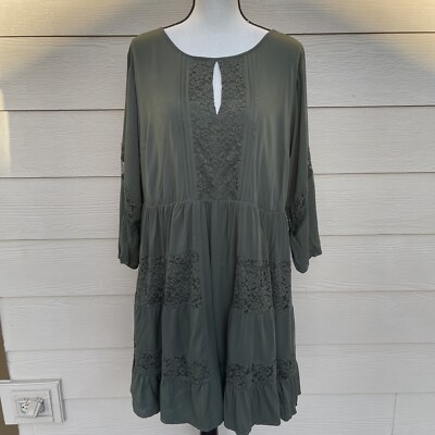 Torrid SZ 2 EUC Olive Green LACE INSET CHALLIS DRESS | eBay