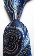 New Classic Paisley Blue White JACQUARD WOVEN Silk Men's Tie Necktie
