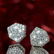 2Ct Lab Created VVS1/D Diamond Cluster Stud Earrings 14K White Gold Finish.