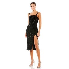 Mac Duggal SLEEVELESS RHINESTONE ENCRUSTED SQUARE NECK MIDI DRESS size 4