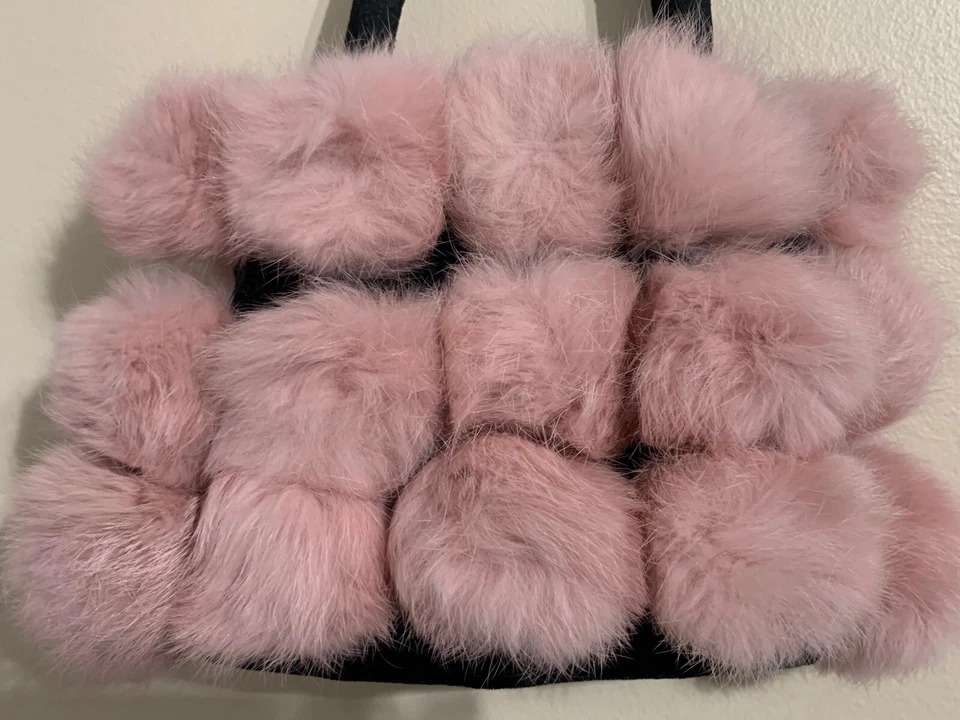 BOLSO BOSOM BUDDY S Piel Rosa Pom Pom BOLSO MONEDERO DE MANO Doble Asa Perla y Lazo Foto 3 de 4
