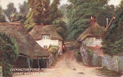 Postkarte Cockington Forge Torquay GWR Serie 5 reetgedeckte Cottages 0023