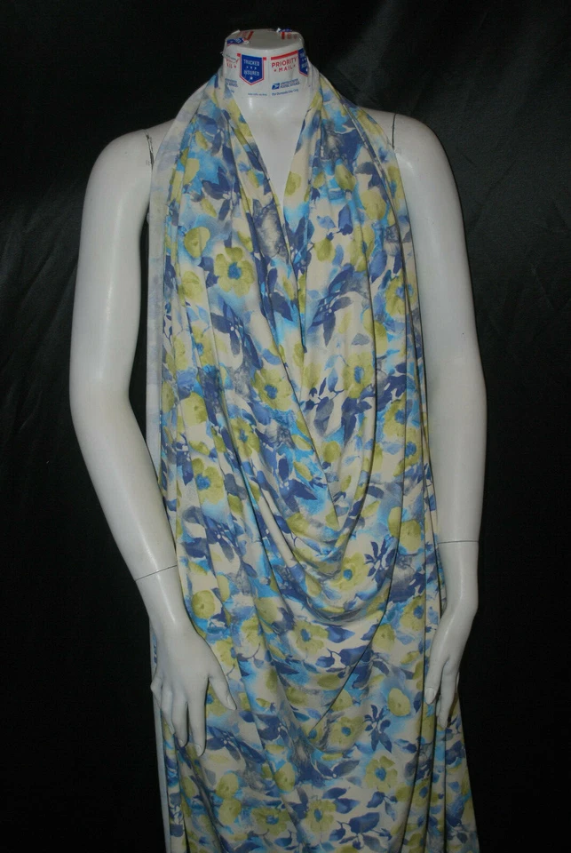 Viscose Spandex Jersey Knit Fabric 10oz Aquarella Floral Design made in france - Image 4 of 4