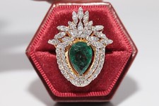 14k Gold Natural Diamond And Pear Cut Emerald...