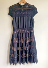 Foxiedox Lace Fit & Flare Skater Dress Black Blush M UK 10–12 New