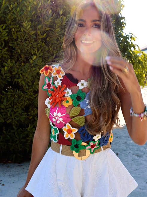 Zara Floral Crochet Crop Top Multicoloured Size M-L Medium Zara Floral Crochet Crop Top Multicoloured Size M-L Medium