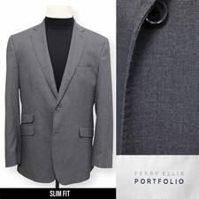 PERRY ELLIS PORTFOLIO mens solid gray two button sport coat jacket blazer 44 L
