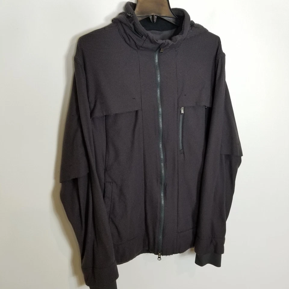 Chaqueta Lululemon Relé Hombres XL Pata de Gallo Swift Mojave Gris Oscuro Empacable Capucha Foto 4 de 4