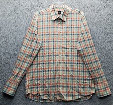 HUGO BOSS Shirt Mens XL Multi Plaid Long Sleeve Regular Fit Collared Button Up