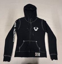 True Religion Womens S Horseshoe Logo Full Zip Moongray Hoodie Sz 3 11