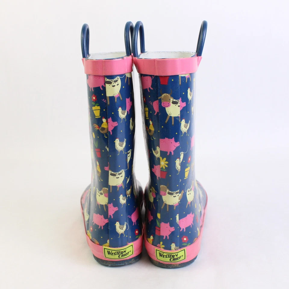 Western Chief Farmer Girl 蓝色粉色雨靴 2 码儿童 Galoshes 防水 — 第 3/4 张图片