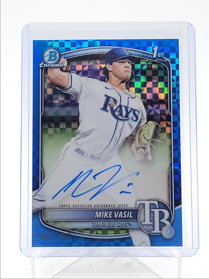 MIKE VASIL 2025 BOWMAN CHROME 1ST BLUE X-FRACTOR RAY AUTO /150 Q0566