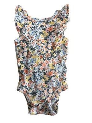 Old Navy Baby 3-6 Months Bodysuit Floral Boho Cap Ruffle Sleeve Spring Summer