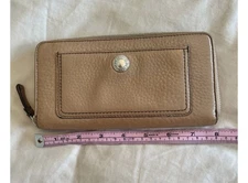 Leather beige coach wallet designer zippered ID card holder money purse 