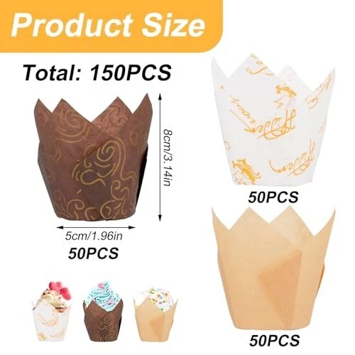 150 Stück Muffin-Formen | Ölbeständige Papier-Antihaft-Backform | Cupcake-Bac... - Bild 4 von 4