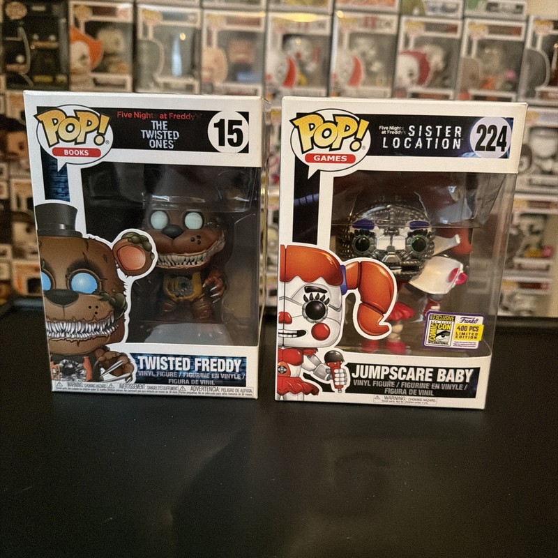 2017 SDCC Funko Pop! Jumpscare Baby SDCC (400ct Ltd) #224 and Twisted Freddy #15