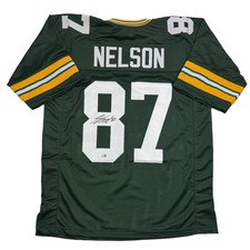 Autographed/Signed JORDY NELSON Green Bay Green Football Jersey Beckett BAS COA