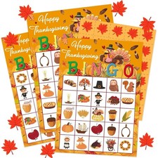 Thanksgiving Bingo Game Cards Set of 24 for Kids and Adults Fall Party