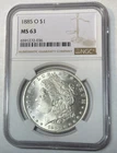 1885-O Morgan Silver Dollar Bright White NGC MS63 Looks Better